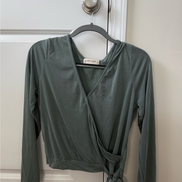 Lucky Brand Olive Green Wrap Top M - Picture 1 of 5